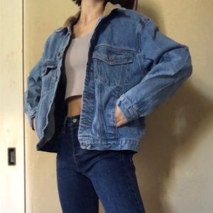 Corduroy collar oversized denim trucker jacket